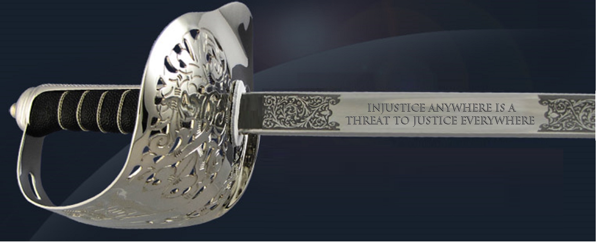 Sword engraved A threat to justice anywhere is a threat to justice everywhere