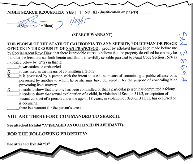 Dept of Justice Search Warrant Michael Peevey