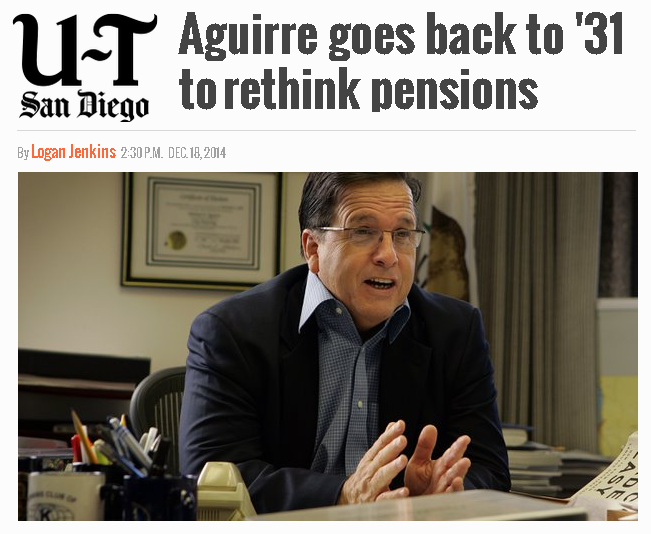 Mike Aguirre pension proposal featured in Logan Jenkins article 